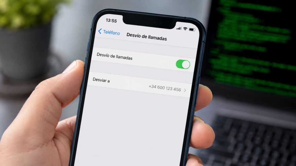 Com detectar el desviament de trucades al teu mòbil iPhone mostrando la opción de desvío de llamadas activada para comprobar si el móvil ha sido hackeado