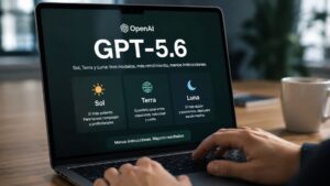 Pantalla de un ordenador mostrando la actualización GPT-5.6 de ChatGPT con los modelos Sol, Terra y Luna de OpenAI.