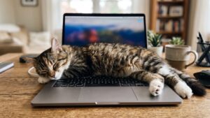 Un gato sobre el ordenador